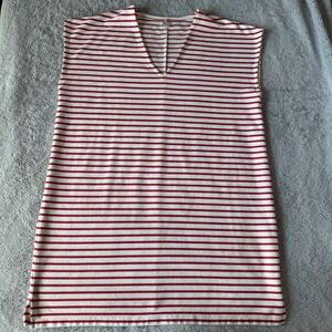 J.Crew Red White Striped Sleeveless V-Neck Pique Shift Dress XL Nautical Summer